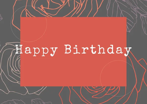 Happy Birthday Text Red Banner Floral Design Grey Background Birthday — Stock Photo, Image