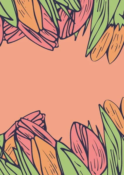 Digital Erzeugtes Bild Von Farbenfrohen Blumenmustern Vor Orangefarbenem Hintergrund Abstrakte — Stockfoto