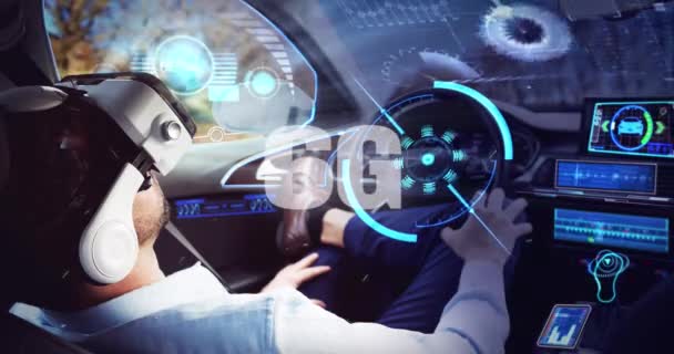 Animation Text Blue Scope Scanning Man Self Driving Car Global — Stock Video