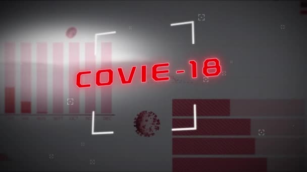 灰色の背景に統計記録とCovid 19細胞の浮遊とテキストのアニメーション 世界のコロナウイルスは19のパンデミックの概念をデジタルで生成し — ストック動画