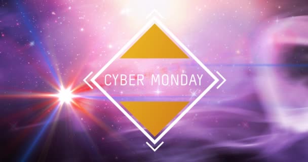 Animation Cyber Monday Text White Frame Glowing Pink Purple Background — Stock Video