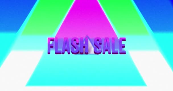 背景に輝くネオン三角形とピンクのライトトレイルとレトロなフラッシュ販売テキストのアニメーション ヴィンテージ小売 ショッピングのコンセプトデジタル生成ビデオ — ストック動画