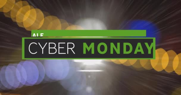 Digitale Animation Des Cyber Monday Verkaufstextes Gegen Bunte Lichtpunkte Auf — Stockvideo