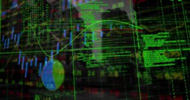 Arka plandaki yüksek binalar için finansal ve istatistiksel veri işleme. küresel finans ve iş kavramı