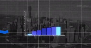 Arka plandaki şebekeye karşı istatistiksel veri işleme. küresel finans ve iş kavramı