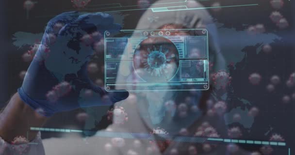 Анімація Ковадла Клітин Вчений Костюмі Тримає Екран Ковадлою Клітинами Даними — стокове відео