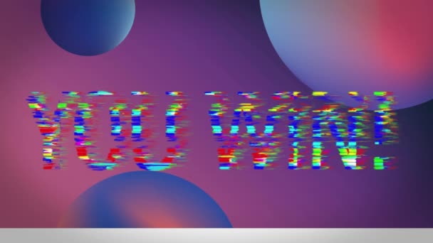 动画在紫色至粉色背景的蓝紫色球上闪烁着闪光点 从而赢得了文字的胜利 电子游戏屏幕和娱乐概念数字生成的视频 — 图库视频影像