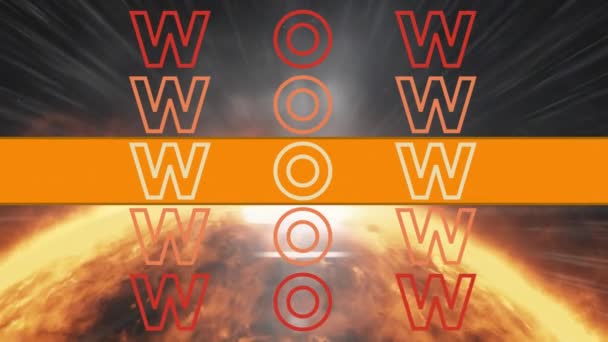 Animering Wow Text Repetition Orange Banner Med Glödande Glob Bakgrunden — Stockvideo