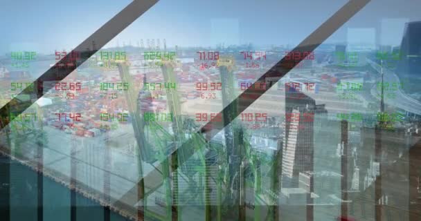 Börsen Und Finanzdatenverarbeitung Gegen Luftaufnahme Des Stadtbildes Globales Finanz Und — Stockvideo