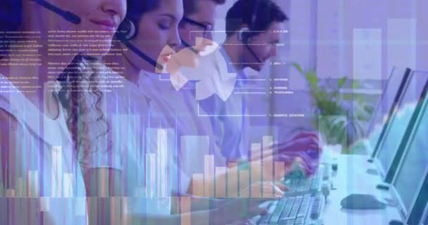 Elaborazione Statistica Dei Dati Contro Team Dirigenti Dell Assistenza Clienti — Video Stock