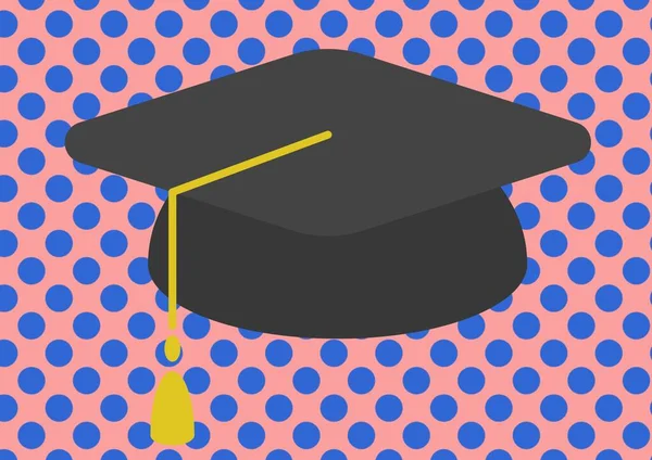 Illustration of graduation hat over rows of blue dots on pink background. graduation, education and learning concept digitally generated image.