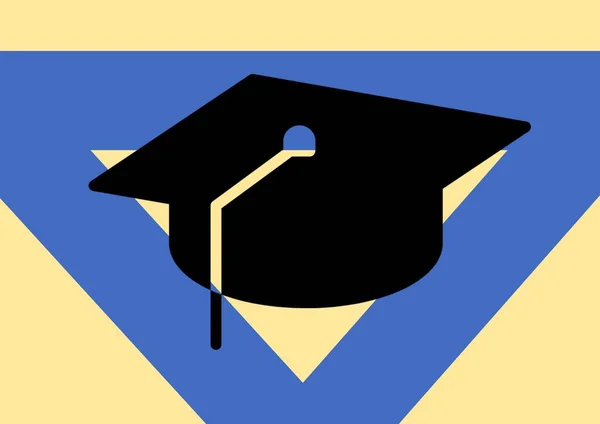 Εικονογράφηση Του Καπέλο Αποφοίτησης Πάνω Από Κίτρινο Και Μπλε Τρίγωνα — Φωτογραφία Αρχείου