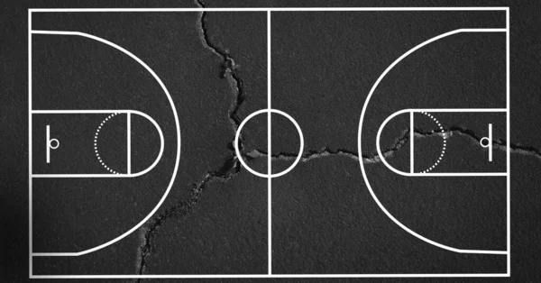 灰色の上のバスケットボールコートの組成物は 困難な表面をクラックした スポーツと競争の概念はデジタル的に生成され — ストック写真