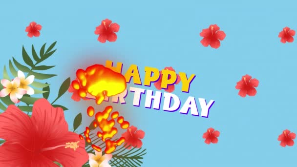 Animation Numérique Texte Joyeux Anniversaire Sur Plusieurs Fleurs Sur Fond — Video