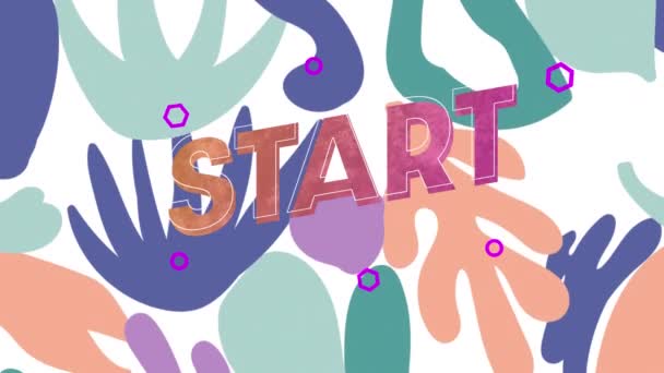 Digital Animation Start Text Mot Abstrakta Färgglada Former Vit Bakgrund — Stockvideo
