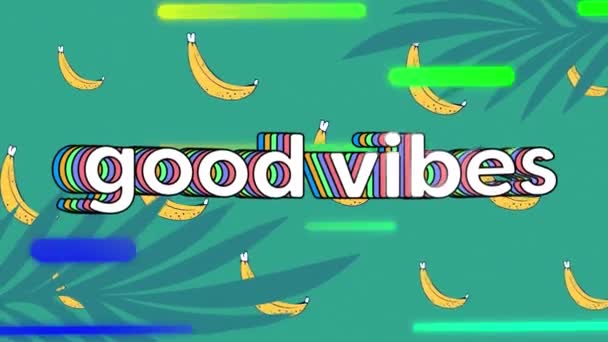 Digital Animation Bra Vibbar Text Mot Ljusspår Och Flera Bananer — Stockvideo