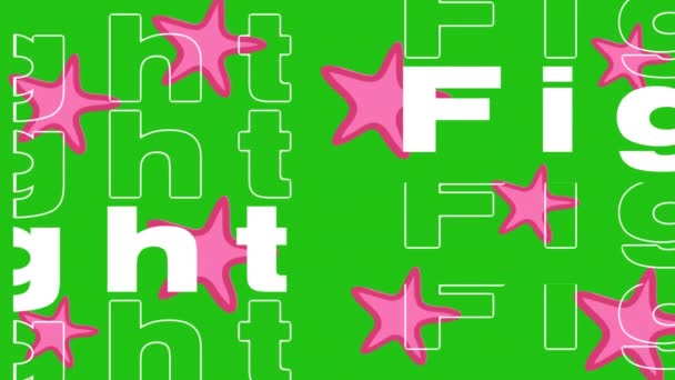 Digital Animation Fight Text Multiple Pink Stars Green Background Computer — Stock Video