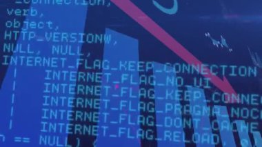 Mavi zemin üzerinde istatistiksel veri işleme üzerine veri işleme dijital animasyonu. küresel finans ve bilgisayar arayüzü teknolojisi kavramı