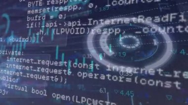 Mavi arkaplanda tarama ve veri işleme sisteminin animasyonu. küresel bağlantılar ve dijital arayüz konsepti dijital olarak oluşturulmuş video.