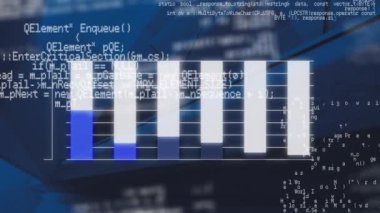 Mavi arka planda istatistik kaydı ve veri işleme animasyonu. küresel bağlantılar ve dijital arayüz konsepti dijital olarak oluşturulmuş video.