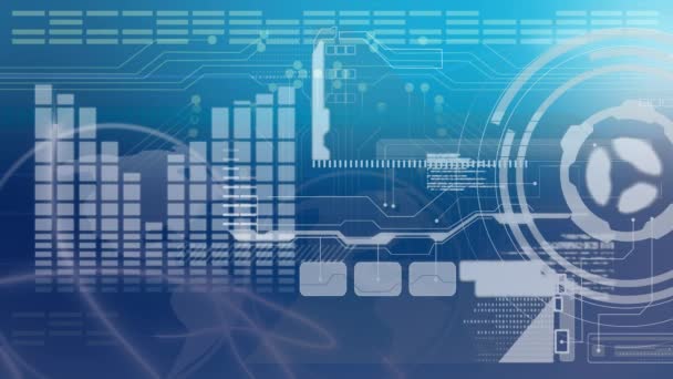 Animación Del Escaneo Del Alcance Procesamiento Datos Pantalla Azul Conexiones — Vídeos de Stock