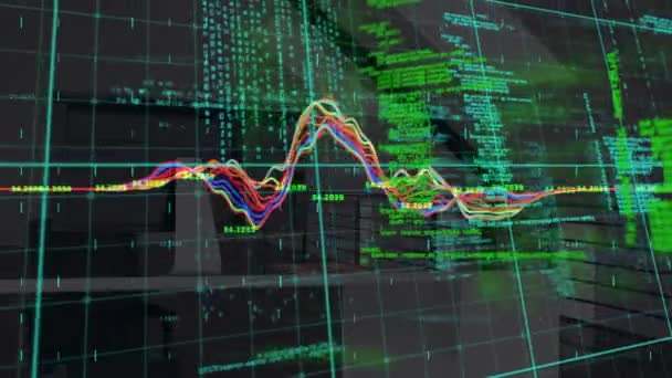 Animación Del Procesamiento Datos Con Rastros Luz Eléctrica Sobre Oficinas — Vídeo de stock