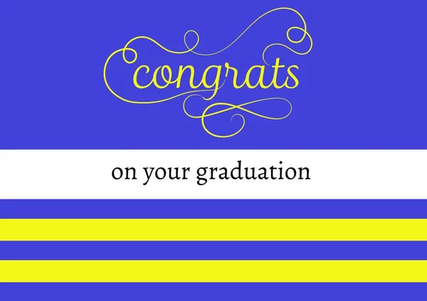 Zusammensetzung Der Glückwünsche Ihrer Abschlussbotschaft Auf Blau Weiß Und Gelb — Stockfoto