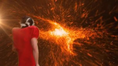 Amerikan futbolcunun miğfer takıp top attığı ve arka planda tezahürat yaptığı animasyon. Spor ve yarışma konsepti dijital olarak oluşturulmuş video.