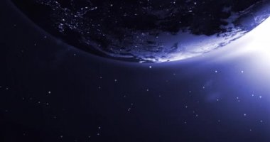 6 gramlık dijital metin dönen küre ve uzaydan görülen mor güneş üzerine animasyon. küresel ağlar, iletişim, bağlantı ve teknoloji konsepti dijital olarak oluşturulmuş video.