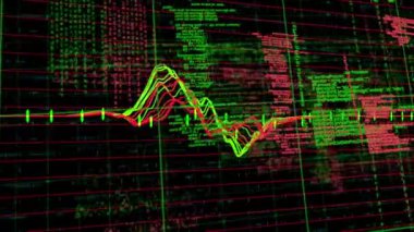 Siyah zemin üzerinde dijital arayüz veri işleme karşı hareket eden grafikler. küresel finans ve bilgisayar arayüzü teknolojisi kavramı