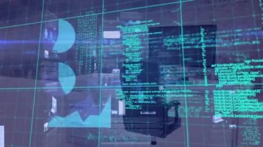 Arka plandaki boş ofise karşı şebeke üzerinden istatistiksel veri işleme. küresel finans ve iş kavramı