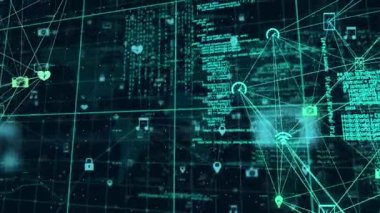 Dünya haritası üzerinde bağlantılar ve veri işleme ağının animasyonu. küresel bağlantılar ve dijital arayüz konsepti dijital olarak oluşturulmuş video.