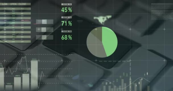 Animation Data Processing Computer Keyboard Grey Background Global Technology Networking — Stock Video