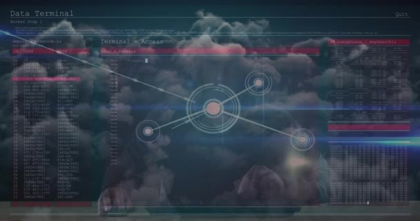 Nätverk Anslutningar Över Himlen Och Skärm Med Databehandling Mot Manliga — Stockvideo