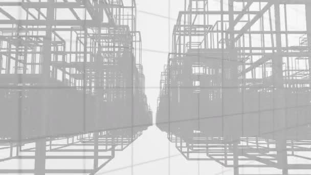 以白人背景的3D城市结构为背景进行财务数据处理 全球金融和建筑工程概念 — 图库视频影像
