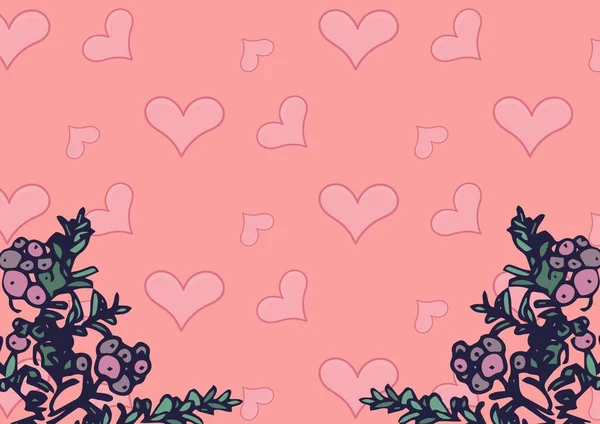 Ilustración Corazones Rosas Con Flores Esquinas Sobre Fondo Rosa Espacio — Foto de Stock