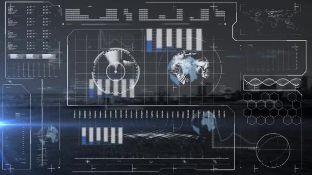 Vídeo Composto Digital Interface Digital Com Processamento Dados Contra Paisagem — Vídeo de Stock