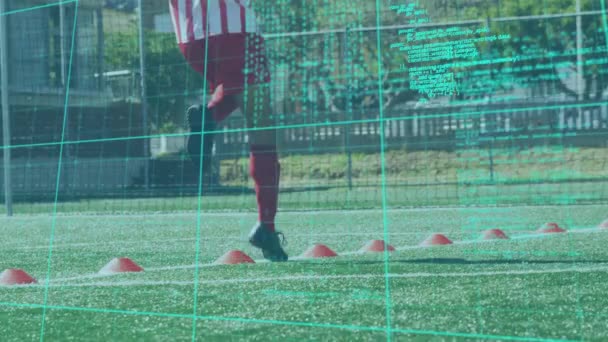 Data Processing Grid Network Mid Section Male Soccer Player Training — Video Stock