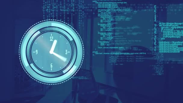 Arka Plandaki Boş Ofise Karşı Dijital Saat Işliyor Veri Işleniyor — Stok video