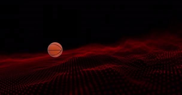 Animation Des Basketballspiels Mit Schwarz Roten Bannern Auf Wellenförmigem Dunkelrotem — Stockvideo