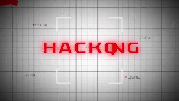 Animação Texto Hacking Linhas Vermelhas Descendo Números Sobre Grade Fundo — Vídeo de Stock
