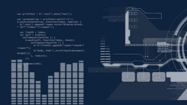 Анимация Записи Статистики Обработки Данных Темно Синем Фоне Глобальные Подключения — стоковое видео