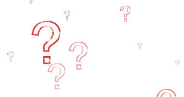 Beyaz arkaplanda kırmızı çizgili çoklu soru işaretleri. bilinmeyen, kesişme ve noktalama işaretleri konsepti dijital olarak oluşturulmuş resim.