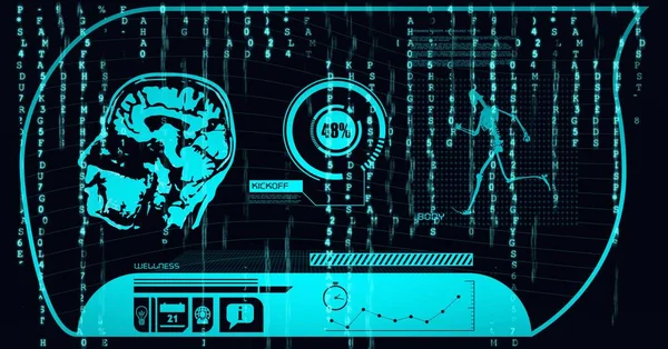 Animatie Van Het Menselijk Brein Scope Scanning Binaire Codering Zwarte — Stockfoto