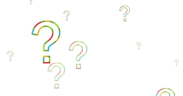 Illustration Multiple Question Marks Blue Green Yellow Outline White Background — Stock Photo, Image