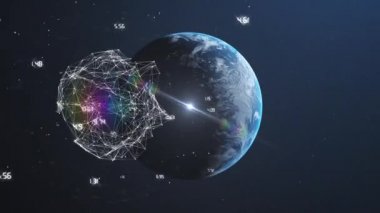 Mavi arka planda, dünya üzerindeki dünya üzerindeki bağlantı ağının animasyonu. küresel teknoloji ve dijital arayüz kavramı dijital olarak oluşturulmuş video.
