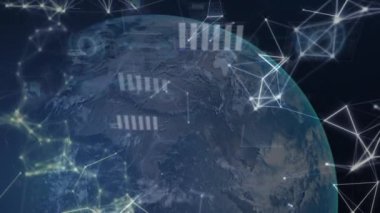 Veri işleme ve dünyaya karşı bağlantı ağıyla dijital arayüz. küresel ağ ve bilgisayar arayüzü teknolojisi kavramı