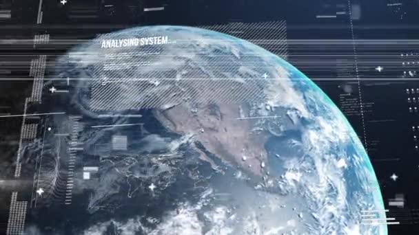 Animación Del Procesamiento Datos Análisis Todo Mundo Sobre Fondo Azul — Vídeos de Stock