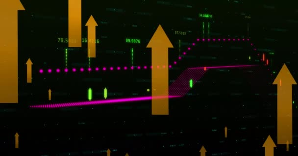 Animation Orange Arrows Pointing Moving World Map Background Global Networking — Stock Video