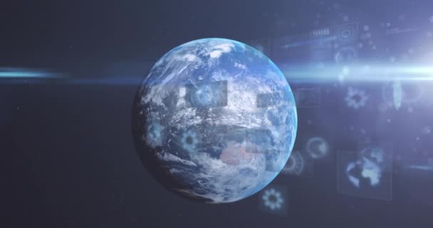 Animación Del Procesamiento Datos Sobre Tierra Universo Sobre Fondo Azul — Vídeo de stock